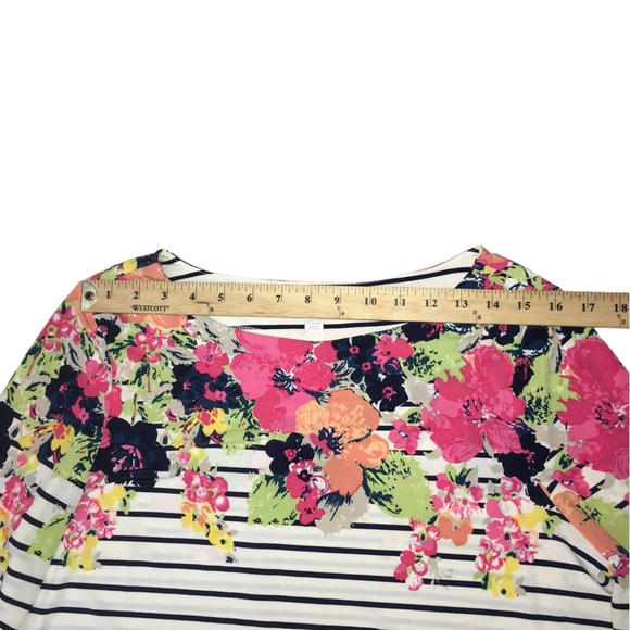 Charter Club Striped Floral Belted Stretch Top Blouse - Women’s PL Petite Large - Picture 4 of 10